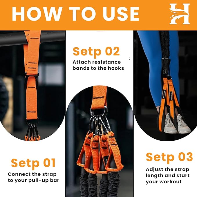Adjustable Pull Up Assistance Bands with Foot and Knee Support, Heavy Duty Resistance Bands for Pull Up Bar, Full Body Strength Training System for Home Gym, Pull Up Assist Bands with Handles and Bag