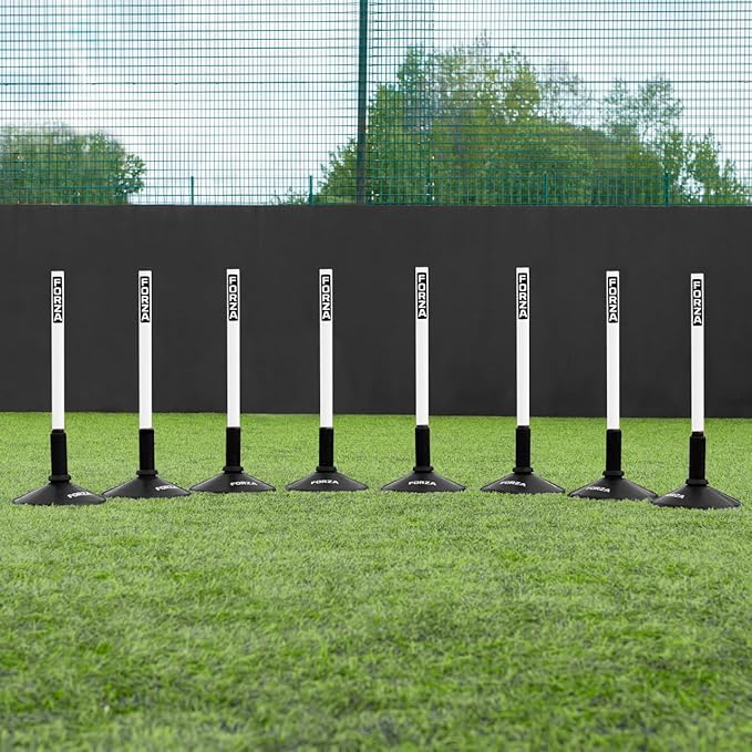 FORZA Slalom Agility Poles | Improve Endurance, Speed & Footwork | Color, Size & Rubber Base Options Available [8 Pack]