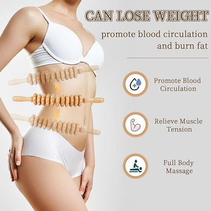 Liitrton Wood Therapy Fasci Massage Tools, Curved Wooden Massage Roller Cellulite Reduction and Muscle Tension (White-Curved)