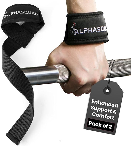 ALPHASQUAD Lifting Straps for Weightlifting – Heavy Duty Wrist Straps for Weightlifting with 7mm Thick Padded Cotton Wraps, 22.5" Long, 1.5" Wide – Deadlifts, Strength Training, Powerlifting, Men & Women