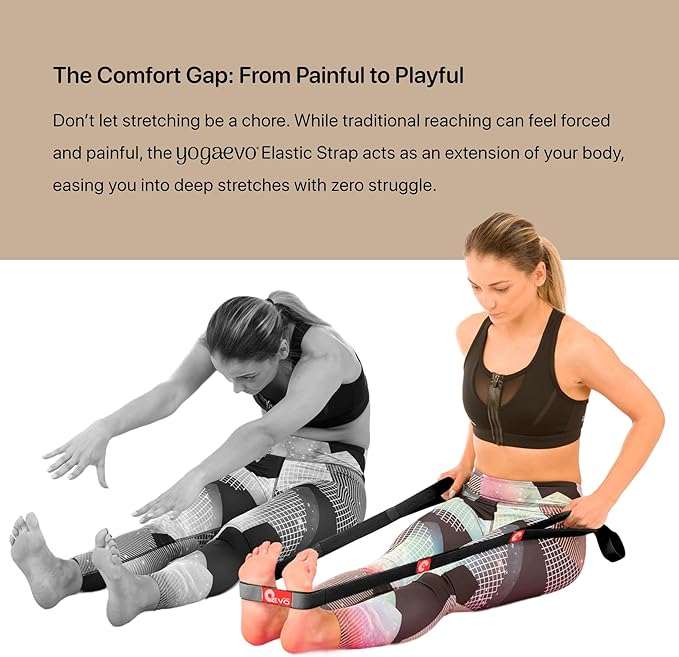 YOGA-EVO Elastic Stretching Strap with 10 Loops Premium Cotton Yoga Strap for Flexibility, Physical Therapy & Muscle Activation Includes Comprehensive HD Video Training & Digital Guide Latex-Free