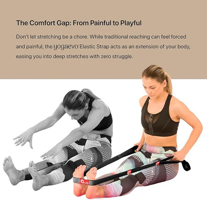 YOGA-EVO Elastic Stretching Strap with 10 Loops Premium Cotton Yoga Strap for Flexibility, Physical Therapy & Muscle Activation Includes Comprehensive HD Video Training & Digital Guide Latex-Free