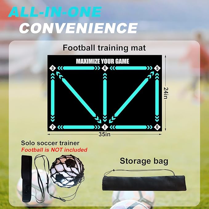 Football Footstep Training Mat, Soccer Training Mat 35 * 24IN, Soccer Skills Training Equipment with Storage Bag and Soccer Return Trainer Net