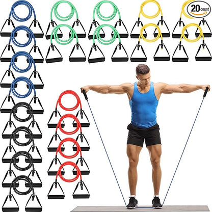 Shappy 20 Pcs Resistance Bands with Handles Exercise Tube from 5 to 50 Pounds Resistance Tubes with Handles Workout Stretch Bands for Exercise Physical Therapy Workouts Fitness
