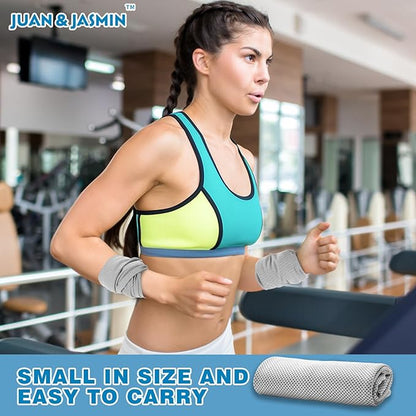JUAN & JASMIN 2 Pack Cooling Towels (19.5"x15"), Soft Breathable Chilly Towels, Super Absorbent, Ice Wraps, Towels-Ideal for Hiking, Running, Workout, Gym, Dancing, Camping, Fitness (Light Gray)
