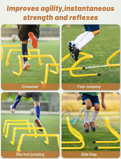 GHB Agility Hurdles 5/6 Pack Foldable Speed Agility Training Hurdles Adjustable Sturdy Hurdles Training Equipment Set with Carry Bag for Amateur, Athletes, Soccer, Basketball