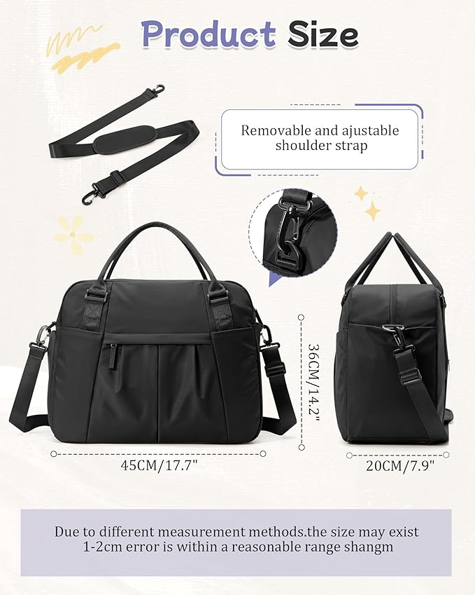 Large Duffle Bag for Travel with Shoe Compartment, Puffer Weekender Bags for Women Travel Tote Carry on Duffel Bag for Airplanes, Personal Item Bag Gym Bag Women, Black