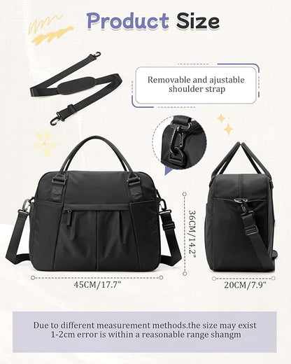 Large Duffle Bag for Travel with Shoe Compartment, Puffer Weekender Bags for Women Travel Tote Carry on Duffel Bag for Airplanes, Personal Item Bag Gym Bag Women, Black