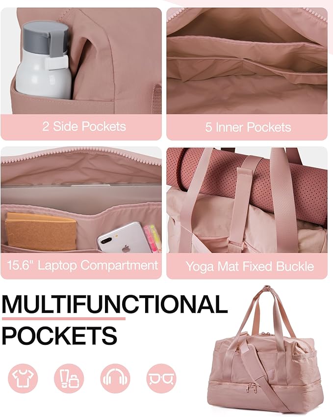 Weekender Bags for Women, BAGSMART Travel Duffel Bags with Shoe Compartment,Personal Item Travel Bag for Airlines, Carry on Overnight Tote Bag with Toiletry Bag(Dark Pink,2pcs)