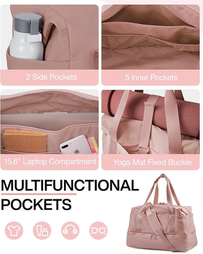 Weekender Bags for Women, BAGSMART Travel Duffel Bags with Shoe Compartment,Personal Item Travel Bag for Airlines, Carry on Overnight Tote Bag with Toiletry Bag(Dark Pink,2pcs)