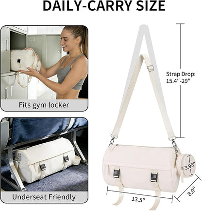 Small Gym Bag for Women Men, Mini Crossbody Travel Duffle Bag with Wet Compartment and Yoga Mat Strap, Compact Workout Bag for Sports Dance Swimming, Daily Commuting (Beige)