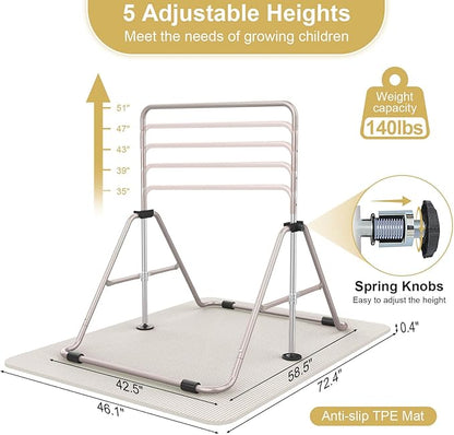 SHIWEI Gymnastics Bar for Kids, Foldable Gymnastic Bar with 5 Adjustable Height, Expandable Training Equipment for Indoor/Outdoor