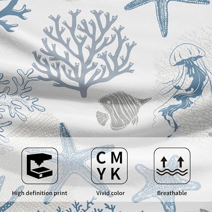 Nautical Blue Bathroom Hand Towels 2 Pack 14"x28" Sea Coral Starfish Kitchen Tea Dish Towels Coastal Ocean Theme Summer Soft Absorbent Face Towels for Bath Fingertip Gym Spa