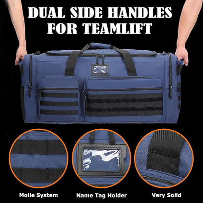Extra Large Duffle Bag for Men, Heavy Duty Duffle Bag for Travel, Large Sports Gym Equipment Bag for Hockey Football Soccer Baseball Basketball & Team training (Blue)