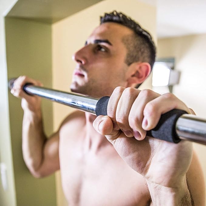 Doorway Pullup Bar, Portable Electroplate Steel Pull Up and Chin Up Bars 24.4 to 39.4 Inches Adjustable Length Workout Fitness Bar for Many Exercises Pull-ups Chin-ups Hanging Leg Raises Push-ups Dips