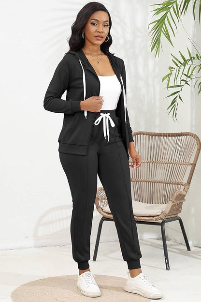 CLOCOR Track Suits for Women Set - Casual 2 Piece Outfits Sweatsuit Pocket Hoodies Long Sleeve with Patchwork Pants Set