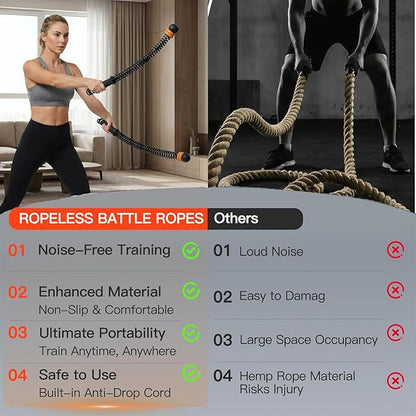 Adjustable Ropeless Battle Ropes - Cordless Weighted Training Ropes for Home Gym | HIIT Workouts | Portable Exercise Equipment for Full Body Strength Training