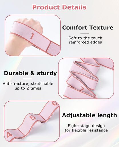 3pcs Resistance Bands with Number 8/10/12 for Women and Kids, Yoga Stretching Ballet, Stretch Strap for Exercise Hamstring Stretcher Physical Therapy Band