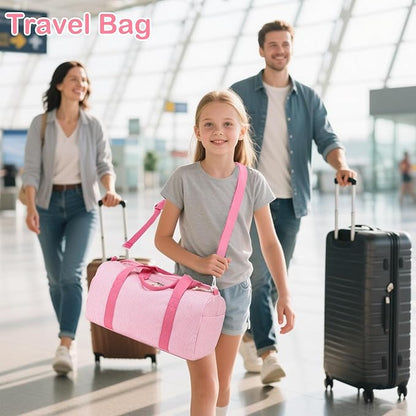 Gym Bag Sports Duffle Bag with Wet Pocket Weekender Overnight Bags with Shoe Compartment for Girls Kids Women Dance Workout Travel Bags (Pink Stripe)