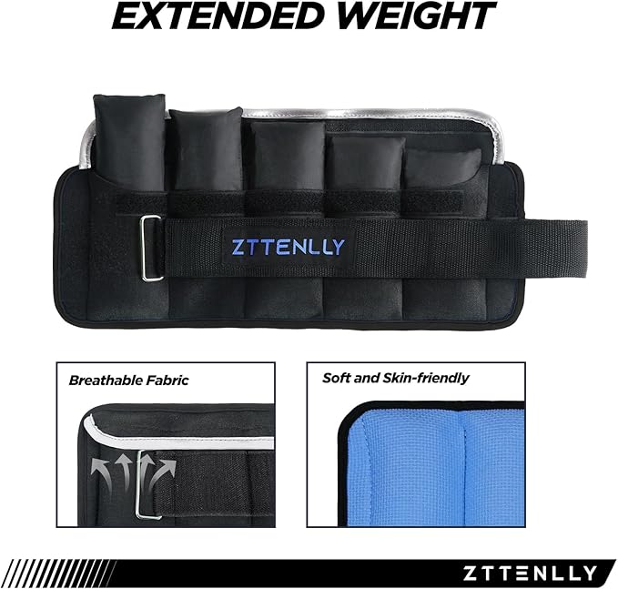 Adjustable Ankle Weights 1-5/10/15/20LBS Pair with Carry Bag - Breathable Fabrics, Reflective Trim - Strength Training Leg Wrist Arm Ankle Walking Weights Sets for Women Men Kids