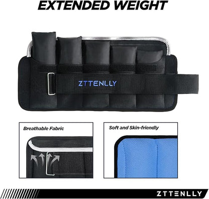 Adjustable Ankle Weights 1-5/10/15/20LBS Pair with Carry Bag - Breathable Fabrics, Reflective Trim - Strength Training Leg Wrist Arm Ankle Walking Weights Sets for Women Men Kids