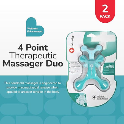 BioSwiss 2-Pack Handheld Full Body Massager, 4-Leg Pressure Point Tool for Back, Neck, and Shoulder, Includes 1 Large and 1 Small