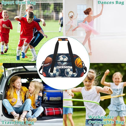 Personalized Boys Soccer Gym Duffel Bags, Custom Name Kids Sport Training Travel Bags for Overnight Weekender,Dark Blue