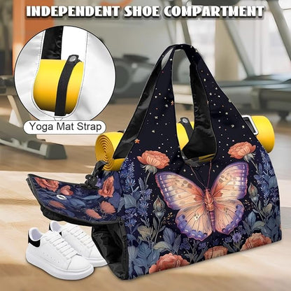Gym Bag with Yoga Mat Holder Large Tote Bag With Multi Pockets for Women Men Dry Wet Separated Pocket Carryall Yoga Tote Bag for Pilates Travel Workout Office