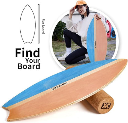 XCMAN Surf Balance Board Trainer with Roller Wooden Exercise Balancing Stability Trainer - Non Slip Surface for Adults Kids|Balance Board for Surfing,Snowboarding,Skateboarding,Hockey,Yoga Training
