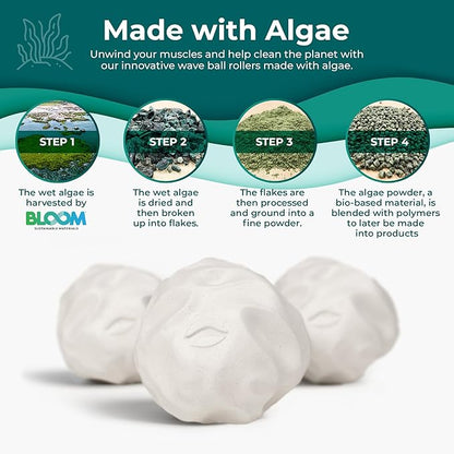 Oceanfoam Wave Massage Ball Rollers for Targeted Muscle Pain Therapy, Textured Travel Size,Yoga,Home & Fitness Health Tools for Body Sore Spots, Shoulders, Legs and Upper Back (Natural, Pack of 3)