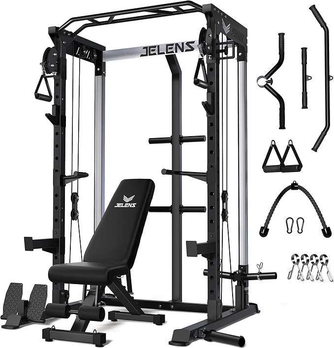 C21 Power Cage, 2000LBS Multi-Function Power Rack with Independent Dual Pulley System, All-in-One Squat Rack for Cable Crossover, Home Gym Workout Machine