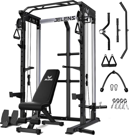 C21 Power Cage, 2000LBS Multi-Function Power Rack with Independent Dual Pulley System, All-in-One Squat Rack for Cable Crossover, Home Gym Workout Machine