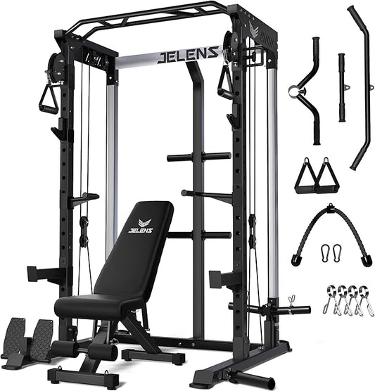 C21 Power Cage, 2000LBS Multi-Function Power Rack with Independent Dual Pulley System, All-in-One Squat Rack for Cable Crossover, Home Gym Workout Machine