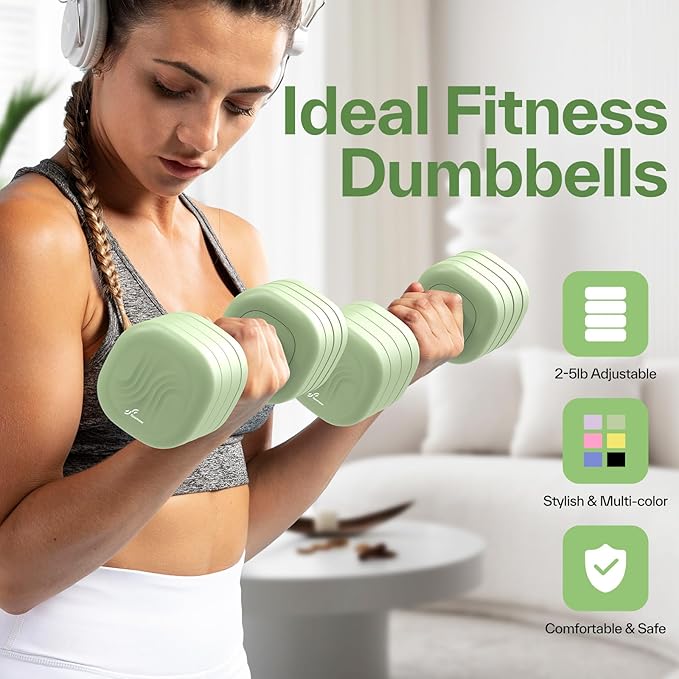 Adjustable Dumbbell Set of 2: Sportneer 4 in 1 Free Weights Dumbbells Set for Women, Hand Weights for Women at Home, Each 2lb 3lb 4lb 5lb Weights with Soft Rubber Handle for Home Gym Exercise Training