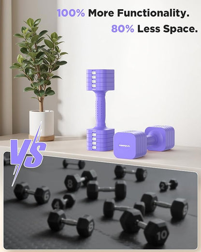 FEIERDUN 5-in-1 Adjustable Dumbbell Set of 2, 12LBS/20LBS Hand Weights for Women, Men, 1s-Adjust Dual-Stable Dumbbell Set for Women Home Gym & Outdoor
