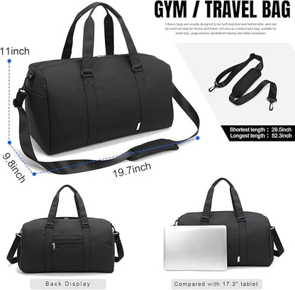 NOL Waterproof Gym Duffle Bag for Men & Women with Shoe & Wet Compartments, Multiple Pockets | Adjustable Shoulder Strap for Sports, Travel, Fitness, Workout & Hospital Use, Black