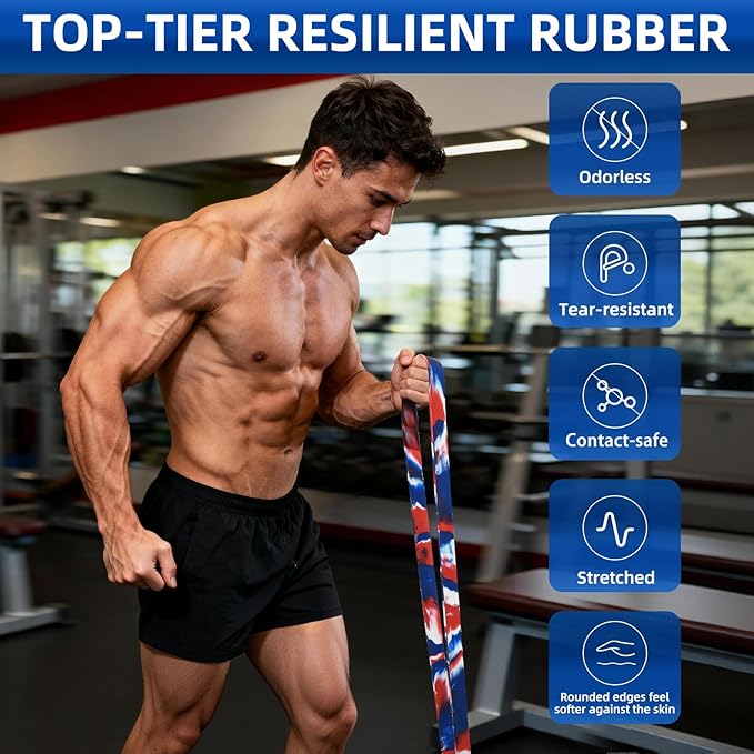 Resistance Band Set, 81.9 Inch Circumference Pull Up Assist Bands with Storage Bag, Camouflage Workout Bands for Powerlifting, Stretching, WOD & Strength Training, Unisex Fitness