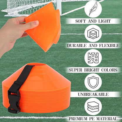 Soccer Cones 15/25/30/50 Pack with Mesh Bag & Strap-Soccer Cones for Sports Training, Football, Basketball,Running Drills-Agility Cones for Indoor and Outdoor Games
