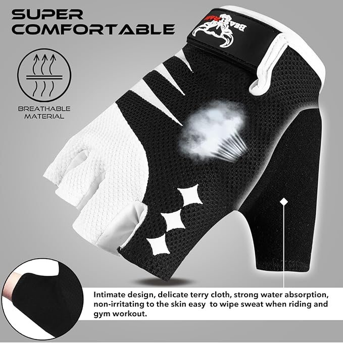 BEAST RAGE Half Finger Cycling Gloves for Men Women, Gel Padded Anti-Slip Shock Absorbing Weight Lifting Gym Gloves Cycle Mountain Bike Gloves for MTB, Biking, Hiking