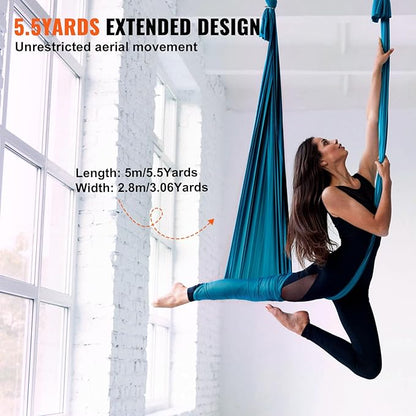 VEVOR Aerial Silk & Yoga Swing, Aerial Yoga Hammock Kit with 100gsm Nylon Fabric, Full Rigging Hardware & Easy Set-up Guide, Antigravity Flying for All Levels Fitness Bodybuilding