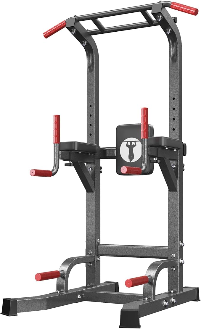 SogesHome Power Tower Pull Up Bar Dip Stand, 10 Adjustable Height Free Standing Assistive Trainer Dip Station, Multi-Function Strength Training Fitness Workout Station for Home Gym Fitness Equipment
