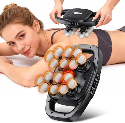 Deep Tissue Massager Gun for Back, Shoulder and Neck Pain Relief, Powerful Shoulders, Back Massager, Legs, Foot Massager & Full Body Muscle Recovery with 16 Massage Heads, 3 Modes & 30 Speed