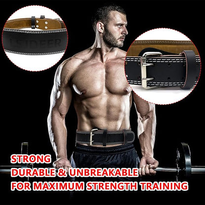 Leather Weight Lifting Belts for Men, Gym Belt for Weight Lifting, Lower Waist Back Support for Powerlifting Weightlifting Heavy Duty Workout Strength Training Bodybuilding Cross Training Dip