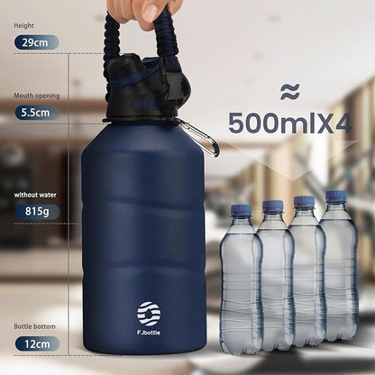Fjbottle Insulated Half Gallon Water Bottle 64oz with Magnetic Lid,Stainless Steel Double-Wall Vacuum Leak Proof Sports Insulated Jug Keep Water Hot & Cold for Outdoor,Gym Navy