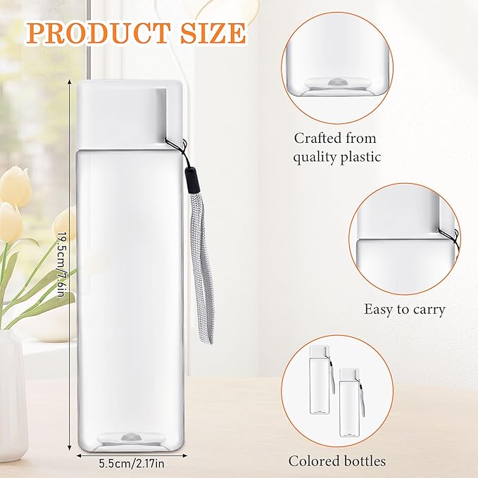 20 Pack Water Bottle for Kids Bulk,17 oz Plastic Water Bottles Wide Mouth Adults Sports Water Bottle,Reusable Large Drinking Cups for School Gym Outdoor Fitness,Clear