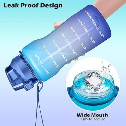 Gallon Motivational 64/100 oz Water Bottle with Time Marker & Straw, Large Daily Water Jug for Fitness Gym Outdoor Sports, Remind of All Day Hydration, Leak Proof, BPA Free (blue+purple, 100oz)