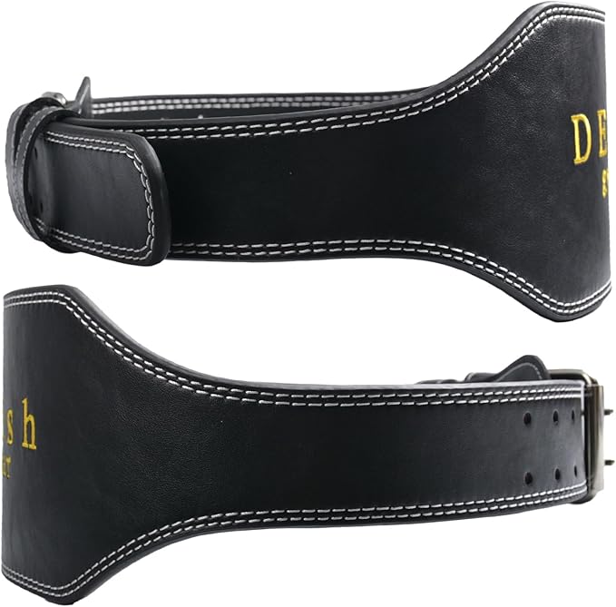 10 Adjustable Holes Genuine Leather Weightlifting Belt, 4”& 6”Width, Double Prong Power Belt for Gym Bodybuilding, weightlifting, powerlifting, squats and deadlifts