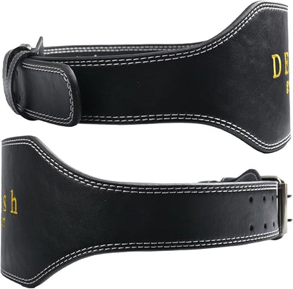 10 Adjustable Holes Genuine Leather Weightlifting Belt, 4”& 6”Width, Double Prong Power Belt for Gym Bodybuilding, weightlifting, powerlifting, squats and deadlifts