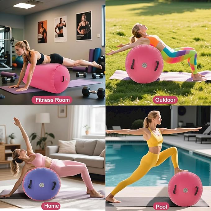 Air Roller Gymnastics Barrel Inflatable Tumbling Roller Air Mat with Electric Pump for Backhandspring Training Yoga Cheerleading Home Use Gym