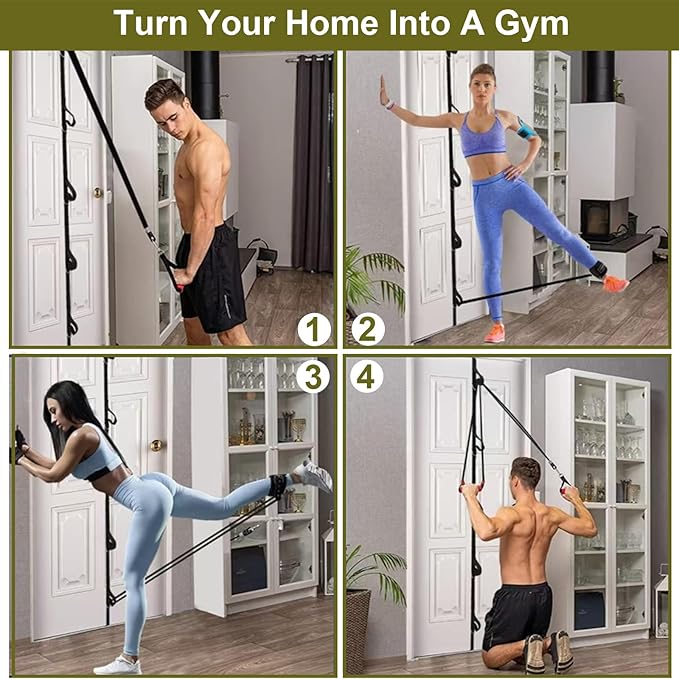 Multi Loop Door Anchor Strap for Resistance Bands, 16.4ft Heavy Duty Anchor System with Multiple Loops, Punch-Free Workout Strap with Storage Bag for Home Gym, Full Body Training & Physical Therapy